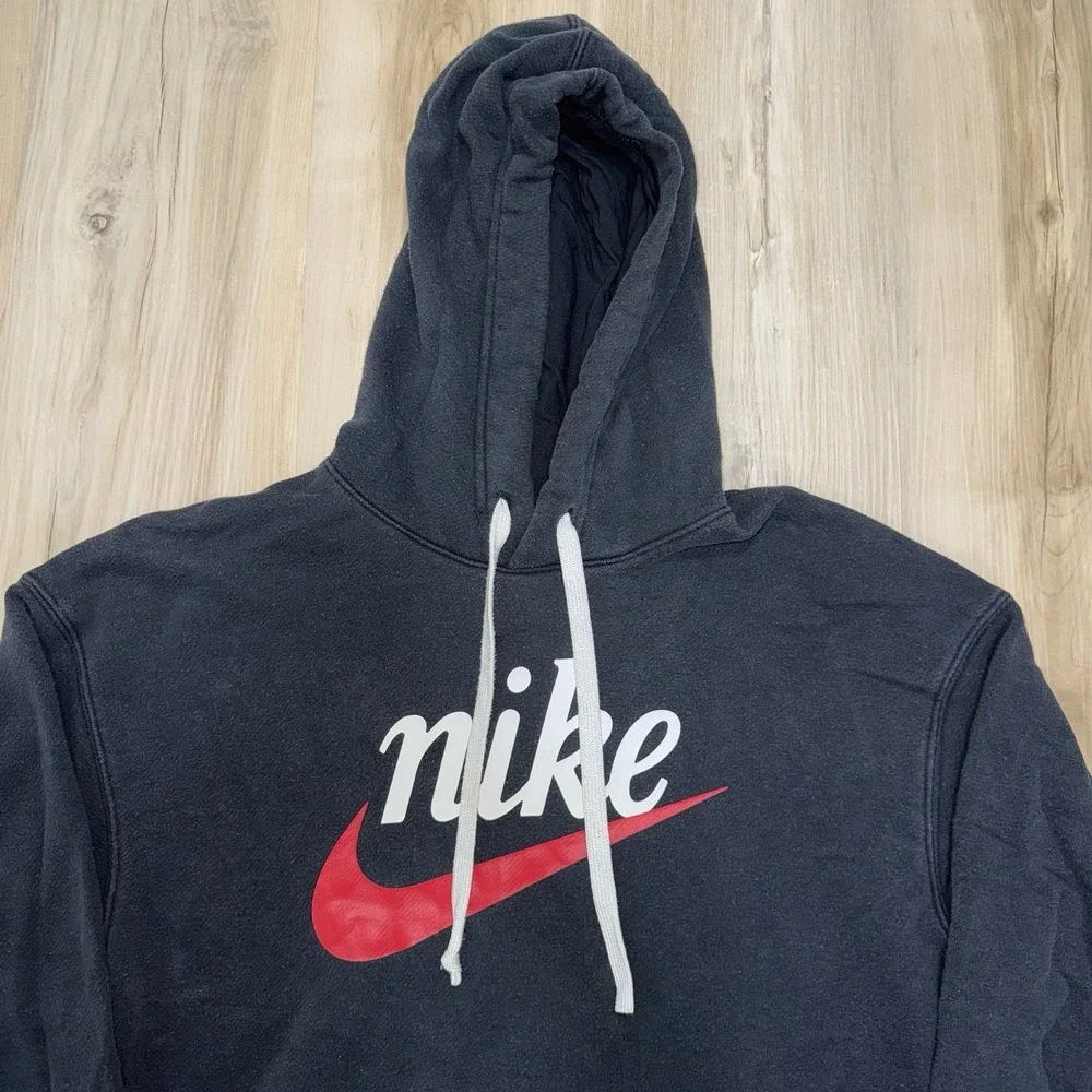 Vintage Nike Black Hoodie Sweatshirt Men's M Red Center Logo Swoosh Black Tag